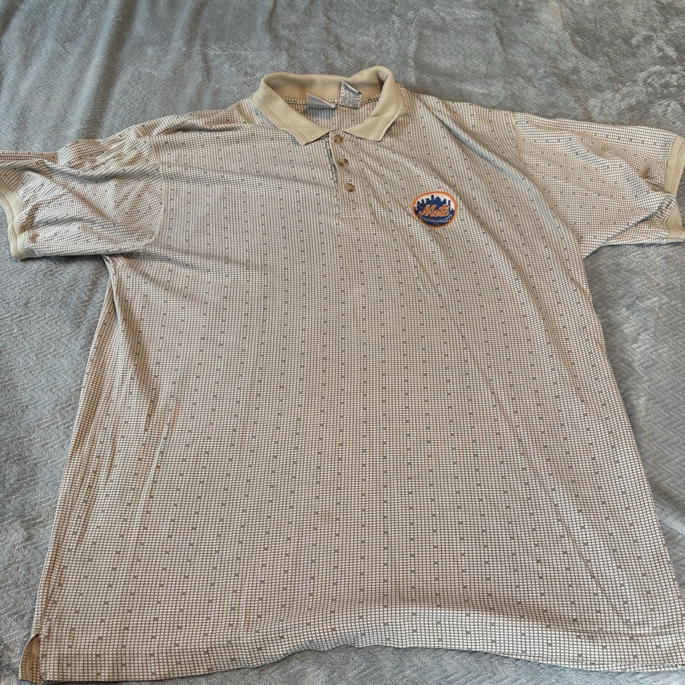 MLB Vintage Genuine Merchandise Mets Shirt Mens XL Short Sleeve Polo Tan/Gray
